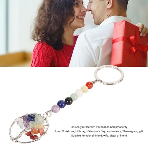 Healing Keychain Stone Beads Pendant Keychain 7 Chakra Tree Pendant Keychain Colorful Faux Crystal Healing Beads Keyring for Purse Handbag Backpack in Kuwait