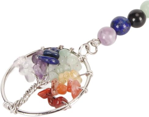 Healing Keychain Stone Beads Pendant Keychain 7 Chakra Tree Pendant Keychain Colorful Faux Crystal Healing Beads Keyring for Purse Handbag Backpack in Kuwait