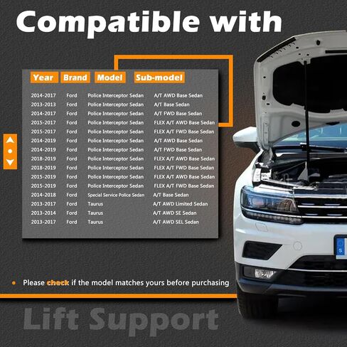 2Pcs 20.41IN Front Hood Struts Lift Supports Compatible with Ford 13-18 Police Interceptor Sedan 14-18 Special Service Police Sedan 10-19 Taurus Shock Gas Spring Prop Rod Cylinder Replaces AG1Z16C826A in Saudi Arabia