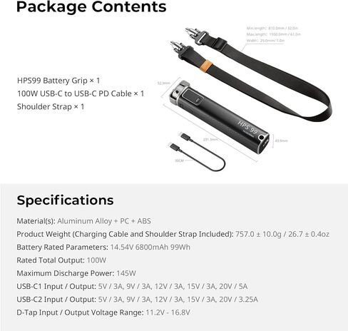 SmallRig 99WH/6800MAH Battery Grip ، مع شحن سريع PD100W ، D-TAP ، 2 منافذ USB-C ، مقبض الطاقة لكاميرات Sony FX3/FX30/ZV-E10 ، مقبض البطارية لـ GOPRO HERO 13/12/11/10/9 in Kuwait