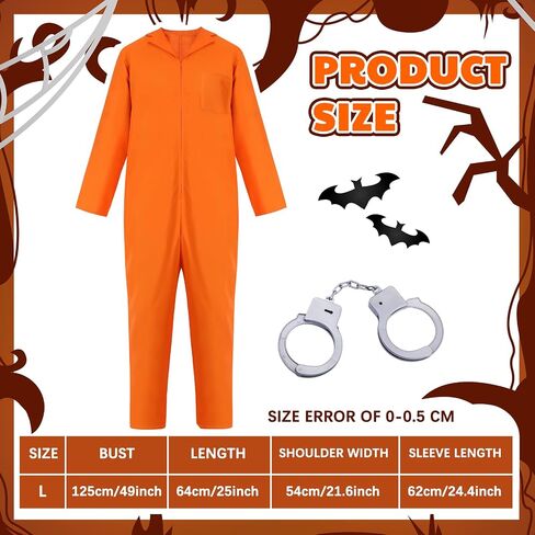 Ramede Orange Prisoner Jumpsuit Costume with Handcuffs Inmate Bodysuit Unisex Jail Criminal for Halloween Cosplay Costume in Saudi Arabia