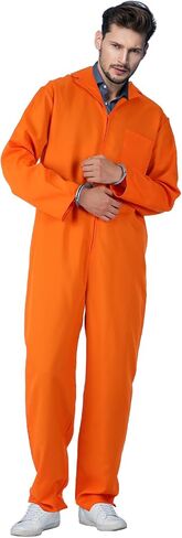 Ramede Orange Prisoner Jumpsuit Costume with Handcuffs Inmate Bodysuit Unisex Jail Criminal for Halloween Cosplay Costume in Saudi Arabia