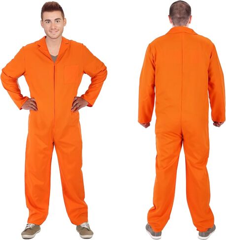 Ramede Orange Prisoner Jumpsuit Costume with Handcuffs Inmate Bodysuit Unisex Jail Criminal for Halloween Cosplay Costume in Saudi Arabia