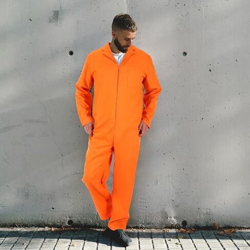 Ramede Orange Prisoner Jumpsuit Costume with Handcuffs Inmate Bodysuit Unisex Jail Criminal for Halloween Cosplay Costume in Saudi Arabia