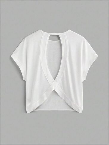 Women's 3 Packs Open Back T Shirt Criss Cross Cut Out Tee Short Sleeve Crewneck Summer Backless Tops in Saudi Arabia