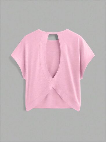 Women's 3 Packs Open Back T Shirt Criss Cross Cut Out Tee Short Sleeve Crewneck Summer Backless Tops in Saudi Arabia