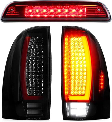 ضوء خلفي LED (دخان) + ضوء الفرامل الثالث (أحمر) مناسب لسيارة Toyota Tacoma 2005-2015 مع ضوء تشغيل ديناميكي لبدء التشغيل، مجموعة الضوء الخلفي، استبدال ضوء التوقف العالي 3 قطع in Saudi Arabia