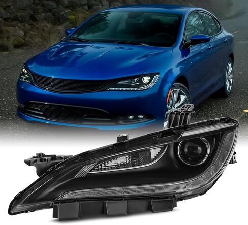 AKKON - Fits 2015-2017 Chrysler 200 [Halogen Type] Projector Black Headlights Pair Driver+Passenger w/o LED DRL Running in Saudi Arabia
