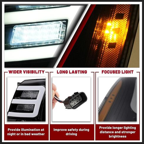 HECASA LED Projector Headlight Compatible with 2007-2014 Cadillac Escalade Xenon/HID LED Tube Day Running Light Headlamp Clear Lens Chrome Housing Replacement for GM2503291 GM2502291 in Kuwait