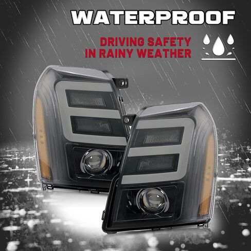 HECASA LED Projector Headlight Compatible with 2007-2014 Cadillac Escalade Xenon/HID LED Tube Day Running Light Headlamp Clear Lens Chrome Housing Replacement for GM2503291 GM2502291 in Kuwait