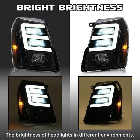 HECASA LED Projector Headlight Compatible with 2007-2014 Cadillac Escalade Xenon/HID LED Tube Day Running Light Headlamp Clear Lens Chrome Housing Replacement for GM2503291 GM2502291 in Kuwait