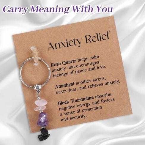 Natural Crystal Keychain for Anxiety Relief, New Beginnings Healing Crystal Key Chain Gifts Keychain for Women Friends Good Luck Retirement Small Healing Stones Gifts in Saudi Arabia