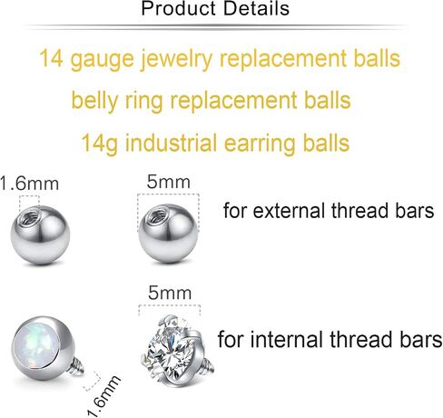 Longita 14g 16g Replacement Balls for Piercings Septum Ring Balls Belly Button Ring Balls Replacement 16 Gauge Balls for Piercings Nipple Tongue Ring Balls 16g Earring Screw Balls 3mm 5mm 8mm in Saudi Arabia