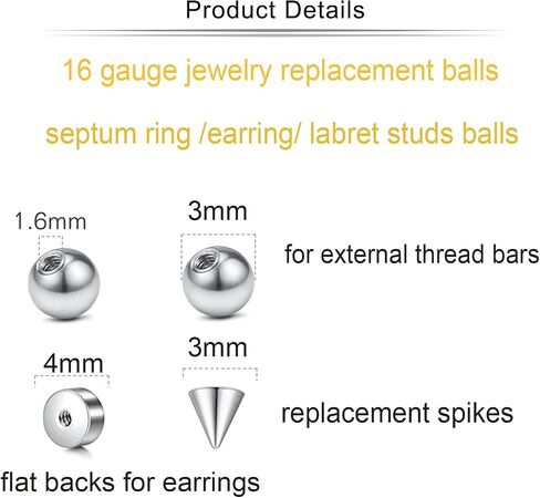 Longita 14g 16g Replacement Balls for Piercings Septum Ring Balls Belly Button Ring Balls Replacement 16 Gauge Balls for Piercings Nipple Tongue Ring Balls 16g Earring Screw Balls 3mm 5mm 8mm in Saudi Arabia