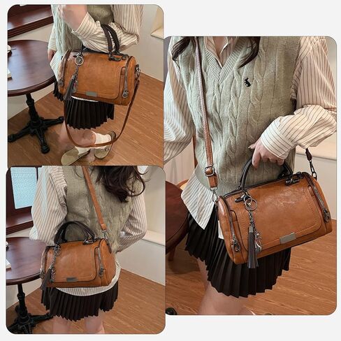 محفظة نسائية صغيرة، حقيبة يد من جلد البولي يوريثان بمقبض علوي مع حزام حول الجسم، حقيبة كتف عصرية مع شرابة in Kuwait