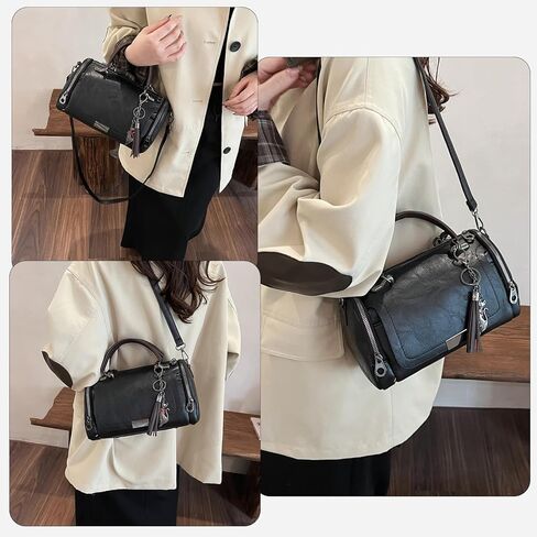 محفظة نسائية صغيرة، حقيبة يد من جلد البولي يوريثان بمقبض علوي مع حزام حول الجسم، حقيبة كتف عصرية مع شرابة in Kuwait