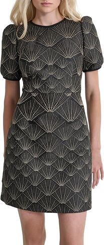 DKNY Women's Short Sleeve Jewel Neck Mini Fit and Flare Heat Set Dress in Saudi Arabia