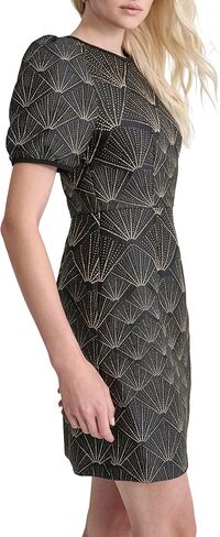 DKNY Women's Short Sleeve Jewel Neck Mini Fit and Flare Heat Set Dress in Saudi Arabia