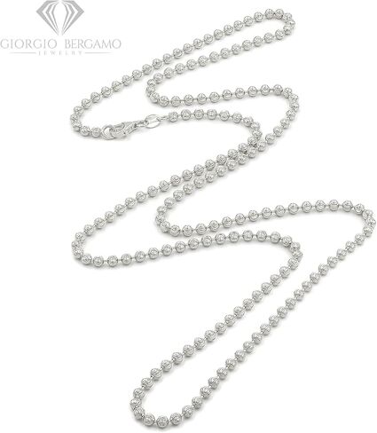 جورجيو بيرغامو 925 الفضة الاسترليني الإيطالية 2 مم - 4 مم الكرة الخرزة سلسلة قطع القمر، الروديوم علامة الكلب الصلبة قلادة أو سوار in Kuwait