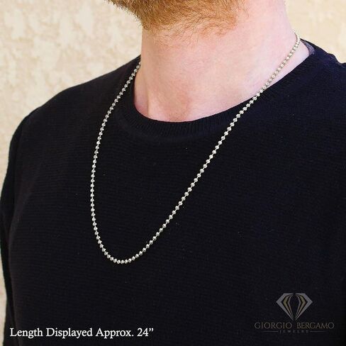 جورجيو بيرغامو 925 الفضة الاسترليني الإيطالية 2 مم - 4 مم الكرة الخرزة سلسلة قطع القمر، الروديوم علامة الكلب الصلبة قلادة أو سوار in Kuwait