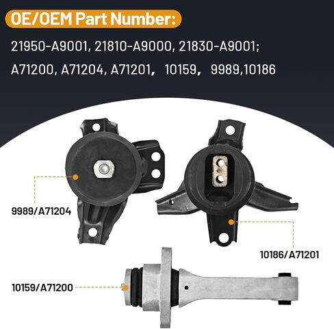 A71204 A71200 A71201 3Pcs Engine Motor Mount and Transmission Mount Set Compatible with Kia Sedona 3.3L V6 2015-2021 21950-A9001 21810-A9000 21830-A9001 in Kuwait