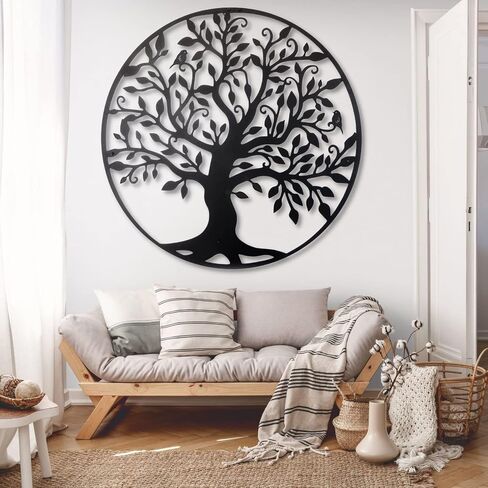 Tree of Life Metal Branch Wall Art, Black Geometric Outdoor Decor, Family Tree Sign (35"W x 35"H / 90x90cm) in Saudi Arabia
