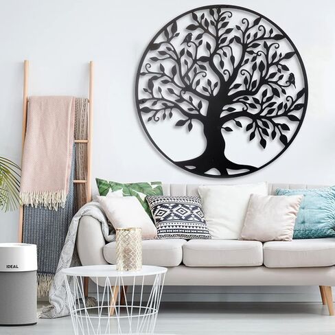 Tree of Life Metal Branch Wall Art, Black Geometric Outdoor Decor, Family Tree Sign (35"W x 35"H / 90x90cm) in Saudi Arabia