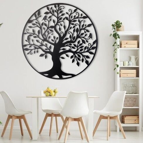 Tree of Life Metal Branch Wall Art, Black Geometric Outdoor Decor, Family Tree Sign (35"W x 35"H / 90x90cm) in Saudi Arabia