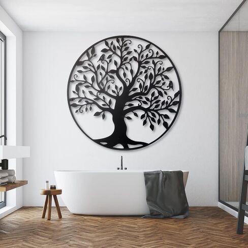 Tree of Life Metal Branch Wall Art, Black Geometric Outdoor Decor, Family Tree Sign (35"W x 35"H / 90x90cm) in Saudi Arabia
