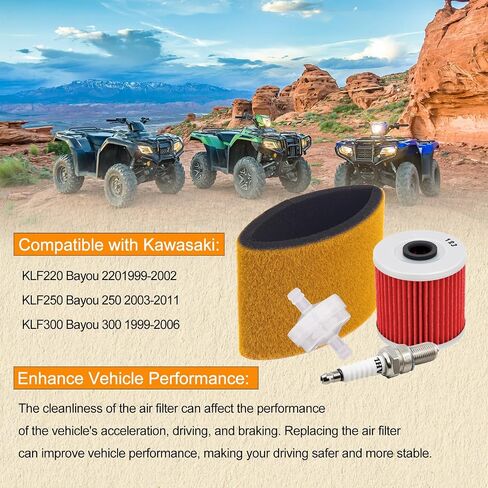 11013-1275 فلتر الهواء 16099-004 فلتر الزيت لـ Kawasaki KLF220 Bayou 220 1999-2002 / KLF250 Bayou 250 2003-2011 / KLF300 Bayou 300 1999-2006 مع مجموعة ضبط فلتر الوقود in Kuwait