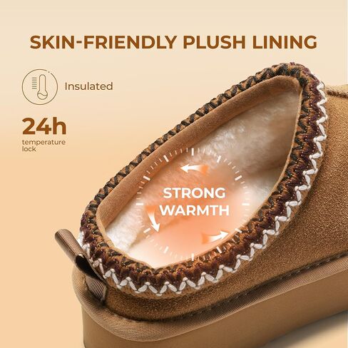 DREAM PAIRS Women's Slippers Genuine Suede Platform Boots Snow Winter Short Ankle Boot Anti-Slip Slip on Slippers For Outdoor Indoor House in Saudi Arabia