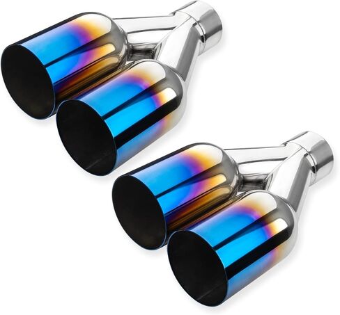 2.5 inch Exhaust Y Pipe, 2.5" Single to 3.5" Dual Exhaust Adapter Connector, 10.5" Overall Length, Universal 2 1/2 Inch Y Tail Pipe, Weld-on, Blue Burnt 2PCS in Saudi Arabia
