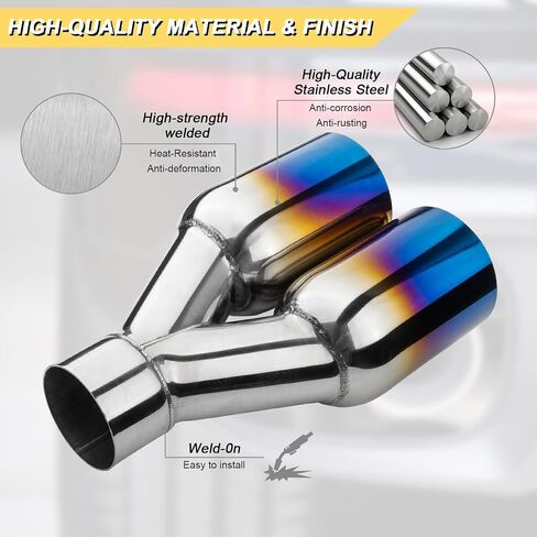 2.5 inch Exhaust Y Pipe, 2.5" Single to 3.5" Dual Exhaust Adapter Connector, 10.5" Overall Length, Universal 2 1/2 Inch Y Tail Pipe, Weld-on, Blue Burnt 2PCS in Saudi Arabia
