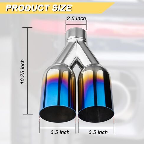 2.5 inch Exhaust Y Pipe, 2.5" Single to 3.5" Dual Exhaust Adapter Connector, 10.5" Overall Length, Universal 2 1/2 Inch Y Tail Pipe, Weld-on, Blue Burnt 2PCS in Saudi Arabia