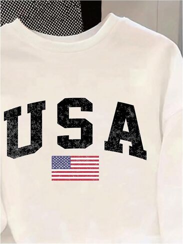 Floerns Boy's Flag Crew Neck Sweatshirt Long Sleeve Drop Shoulder Pullovers Tops in Saudi Arabia