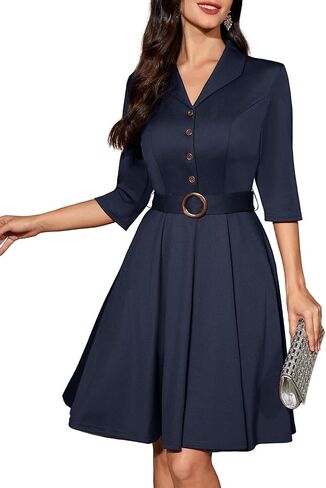 فستان كوكتيل نسائي عتيق من Bbonlinedress 3/4 كم طويل 1950s فستان رسمي قديم لحفلات الشاي ألين متواضع للعمل في الكنيسة in Kuwait