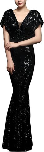 Elegant Butterfly Sleeves Evening Dresses with Glitter V Neck Sequin Mermaid Maxi Gala Gown Sparkly Formal Dress in Saudi Arabia