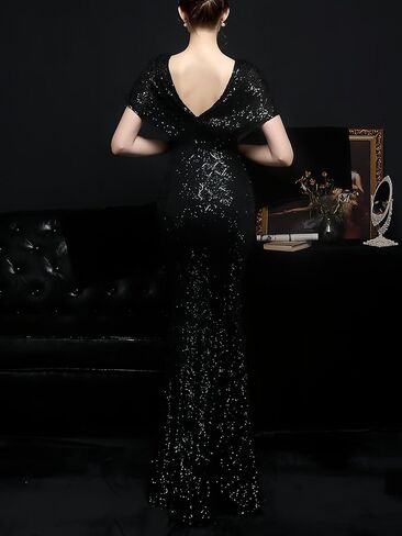 Elegant Butterfly Sleeves Evening Dresses with Glitter V Neck Sequin Mermaid Maxi Gala Gown Sparkly Formal Dress in Saudi Arabia