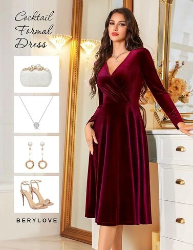 فستان رسمي لحفلات الكوكتيل من BeryLove بأكمام طويلة وفساتين زفاف شتوية in Kuwait