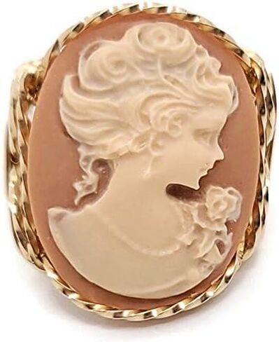 Fine Lady Large Coffee Resin Cameo Ring 14k Gold gf Art Jewelry HGJ in Saudi Arabia