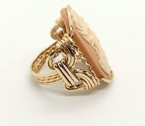 Fine Lady Large Coffee Resin Cameo Ring 14k Gold gf Art Jewelry HGJ in Saudi Arabia