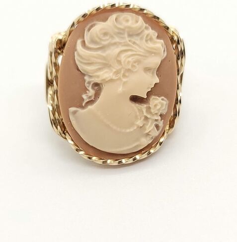 Fine Lady Large Coffee Resin Cameo Ring 14k Gold gf Art Jewelry HGJ in Saudi Arabia