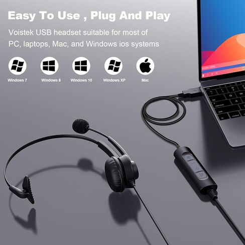سماعات رأس USB مع MIC لجهاز الكمبيوتر المحمول للكمبيوتر الشخصي ، 3.5 مم/USB-C على سماعات كمبيوتر الأذن مع ميكروفون إلغاء الضوضاء ، في خط التحكم في مكتب التحكم ، مركز الاتصال ، اجتماع الفيديو （رمادي） in Kuwait