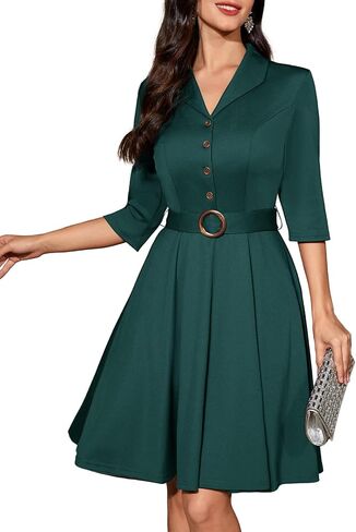 فستان كوكتيل نسائي عتيق من Bbonlinedress 3/4 كم طويل 1950s فستان رسمي قديم لحفلات الشاي ألين متواضع للعمل في الكنيسة in Kuwait