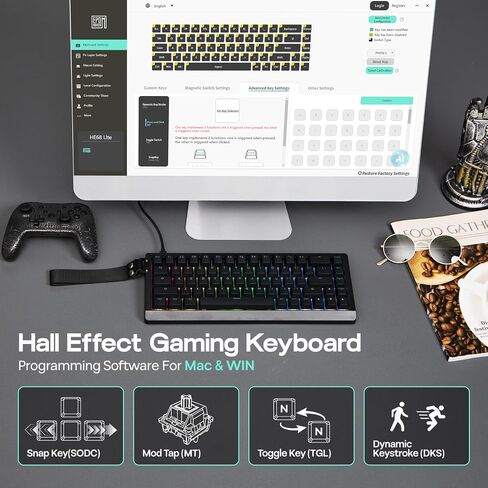 Epomaker HE68 Lite Hall Effect Affect Gaming Keyboard ، 8K استقصاء ومعدل فحص 128 كيلو ، زناد قابل للتعديل 0.01 ملم ، 0.125 مللي ثانية زمن وصول ، 5 طبقات صوتية ، مفتاح المفتاح ، SOCD ، A-RGB ، سلكية ، برنامج MAC (أسود) in Saudi Arabia
