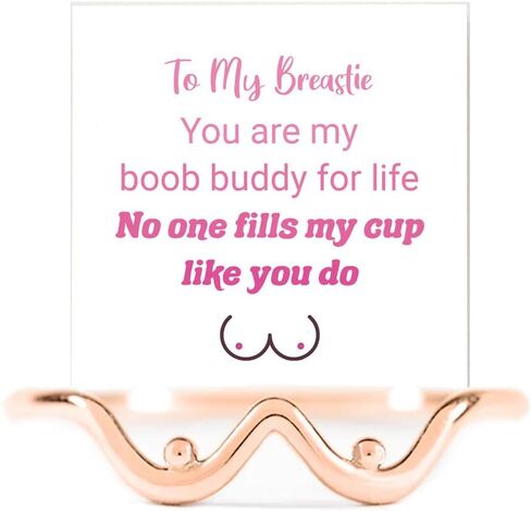 Boob Buddy for Life خاتم Boobie من الذهب الوردي، خاتم Boobie مرح شخصي من الفضة الإسترليني عيار 925 لأفضل صديق، خاتم Boobie المرح، كن واثقًا من هدية بسيطة للثدي للنساء in Saudi Arabia