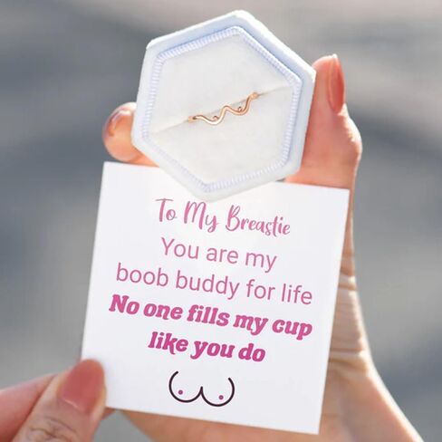 Boob Buddy for Life خاتم Boobie من الذهب الوردي، خاتم Boobie مرح شخصي من الفضة الإسترليني عيار 925 لأفضل صديق، خاتم Boobie المرح، كن واثقًا من هدية بسيطة للثدي للنساء in Saudi Arabia