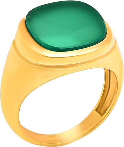 18K Gold Filled Non-Tarnish Signet Ring for Women & Men – Bold Cushion Cut Multi Gemstone Statement Ring – Classic Minimalist Jewelry for Daily Wear or Gift in Saudi Arabia