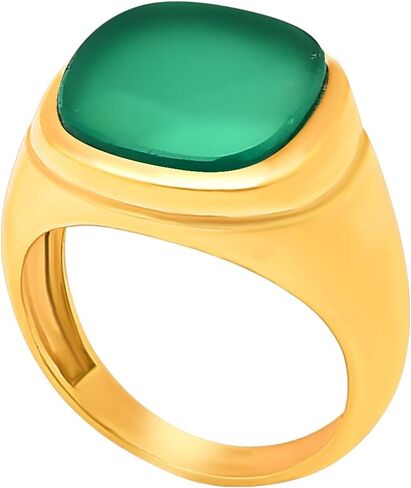 18K Gold Filled Non-Tarnish Signet Ring for Women & Men – Bold Cushion Cut Multi Gemstone Statement Ring – Classic Minimalist Jewelry for Daily Wear or Gift in Saudi Arabia