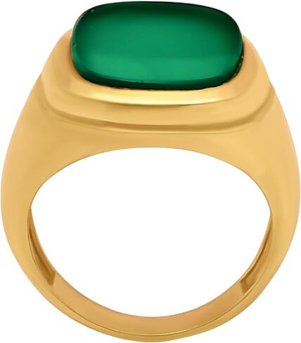 18K Gold Filled Non-Tarnish Signet Ring for Women & Men – Bold Cushion Cut Multi Gemstone Statement Ring – Classic Minimalist Jewelry for Daily Wear or Gift in Saudi Arabia